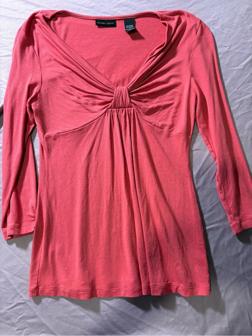 New York & Company Coral Pink Twist-Front Long Sleeve Top